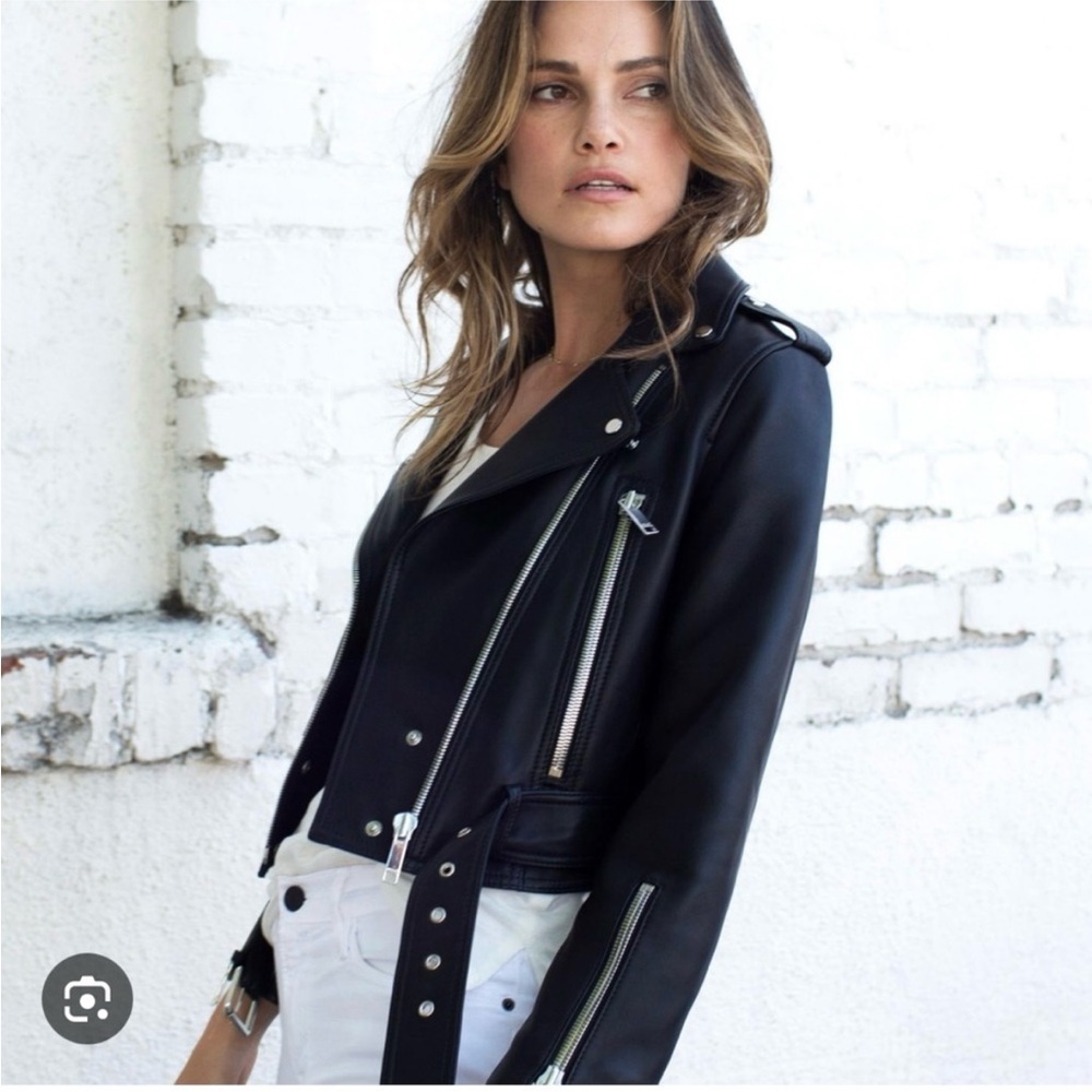 LTH JKT Mya cropped Black real Leather Moto Biker Jacket size XS